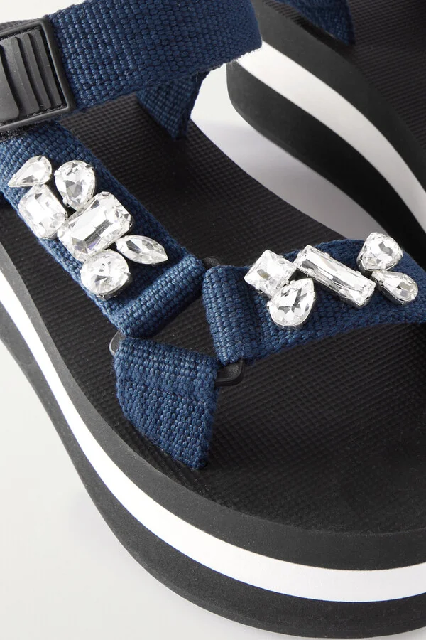 Marni - Crystal-embellished Grosgrain Platform Sandals - Blue - Image 4