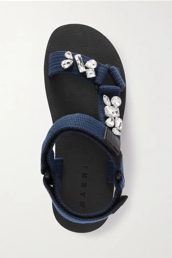 Marni - Crystal-embellished Grosgrain Platform Sandals - Blue - Image 5