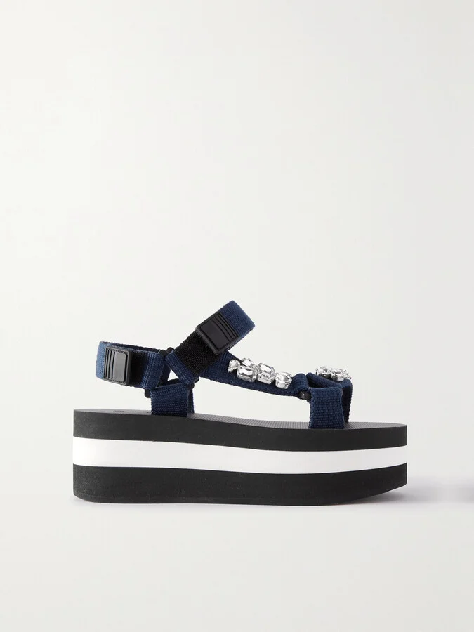Marni - Crystal-embellished Grosgrain Platform Sandals - Blue