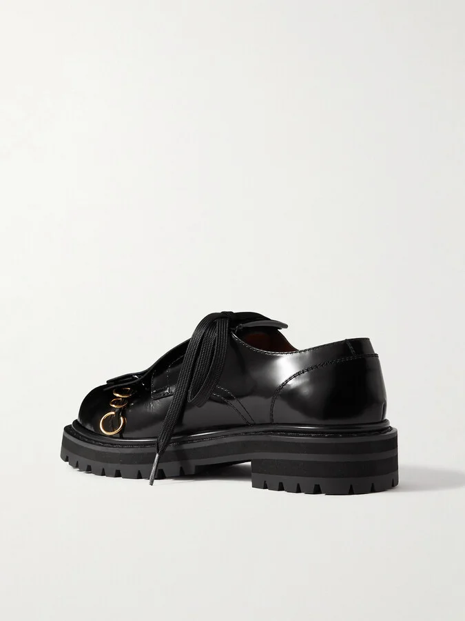 Marni - Dada Embellished Fringed Glossed-leather Derby Shoes - Black - Image 3