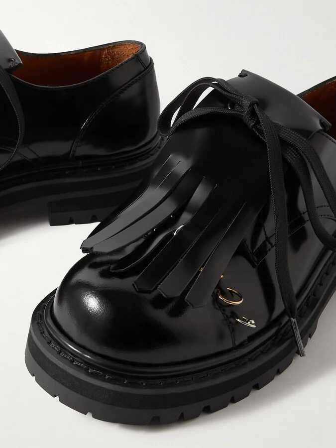 Marni - Dada Embellished Fringed Glossed-leather Derby Shoes - Black - Image 4