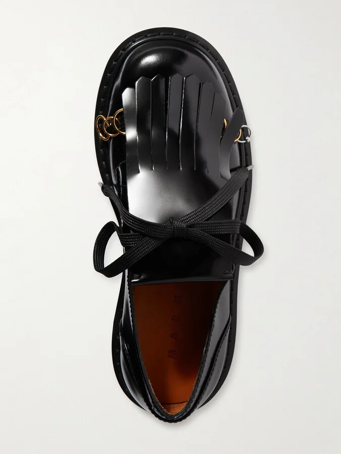 Marni - Dada Embellished Fringed Glossed-leather Derby Shoes - Black - Image 5