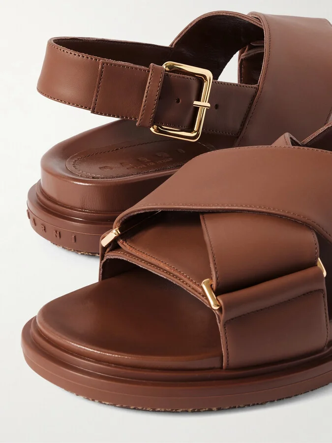 Marni - Fussbett Leather Slingback Sandals - Brown - Image 4