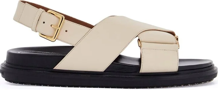 MARNI fussbett sandals in silk white leather with low heel