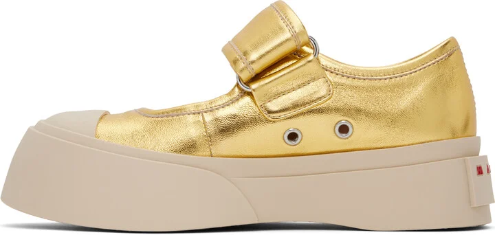 Marni Gold Leather Mary Jane Ballerina Flats - Image 3