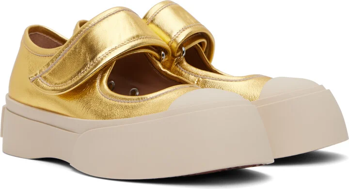 Marni Gold Leather Mary Jane Ballerina Flats - Image 4