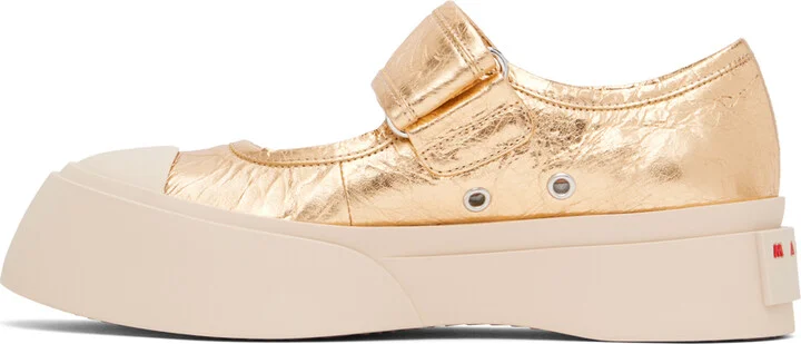 Marni Gold Leather Mary Jane Sneakers - Image 3