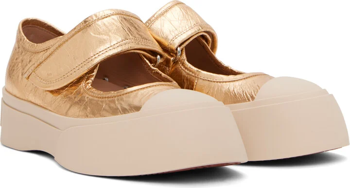 Marni Gold Leather Mary Jane Sneakers - Image 4