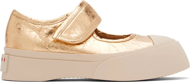 Marni Gold Leather Mary Jane Sneakers