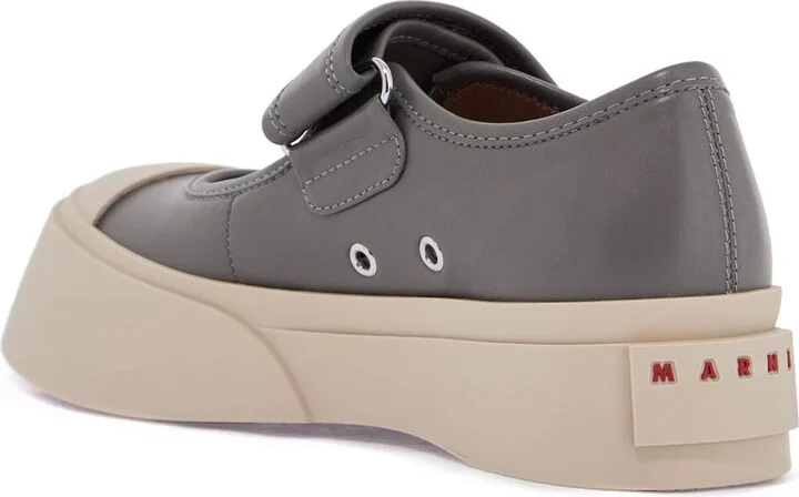 MARNI gray calfskin low-top sneakers with hook-and-loop closure - Image 2
