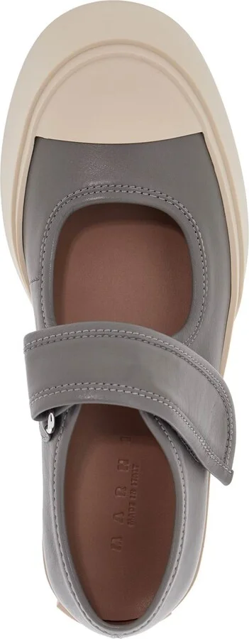 MARNI gray calfskin low-top sneakers with hook-and-loop closure - Image 3
