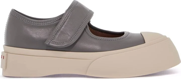 MARNI gray calfskin low-top sneakers with hook-and-loop closure