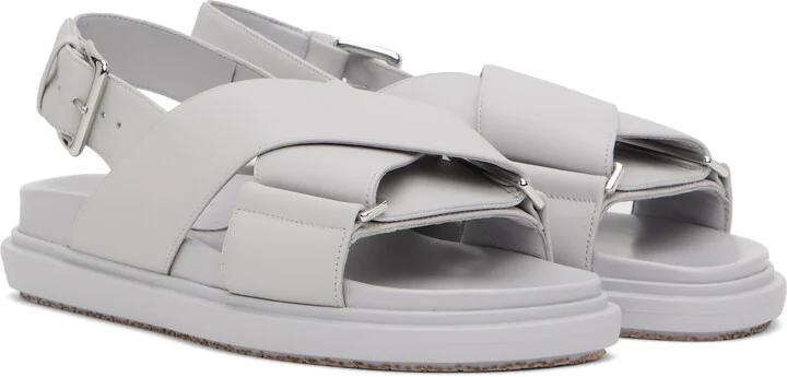 Marni Gray Leather Fussbett Sandals - Image 4
