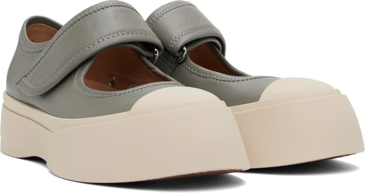 Marni Gray Leather Mary Jane Sneakers - Image 4