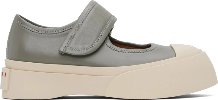Marni Gray Leather Mary Jane Sneakers