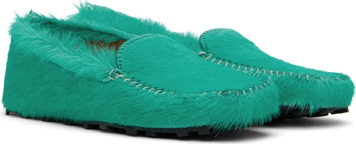 Marni Green Calf-Hair Moc Loafers - Image 4