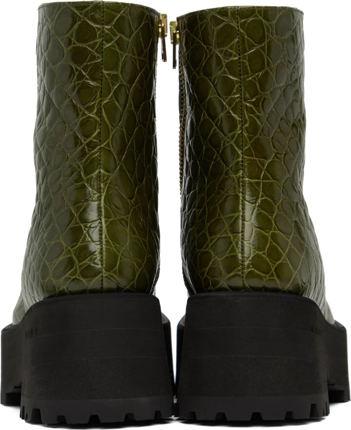 Marni Green Croc-Embossed Platform Ankle Boots - Image 2
