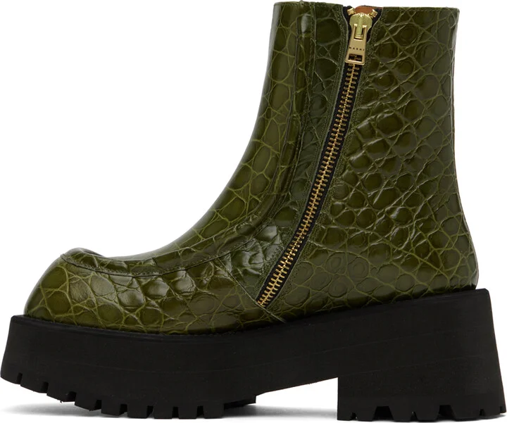 Marni Green Croc-Embossed Platform Ankle Boots - Image 3
