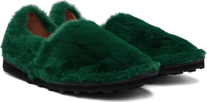 Marni Green Faux-Fur Loafers - Image 4