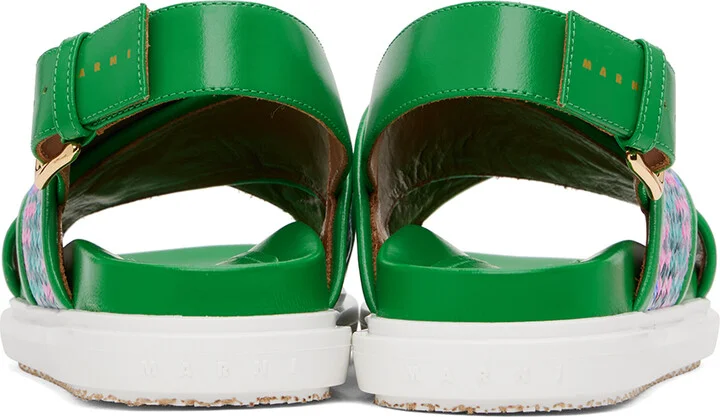 Marni Green Leather Fussbett Raffia-Effect Sandals - Image 2