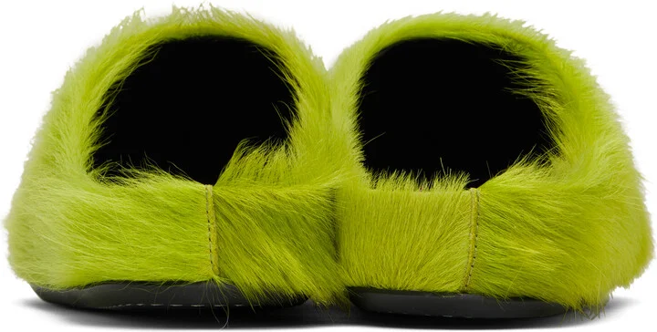 Marni Green Long Hair Calfskin Fussbett Slip-on Loafers - Image 2