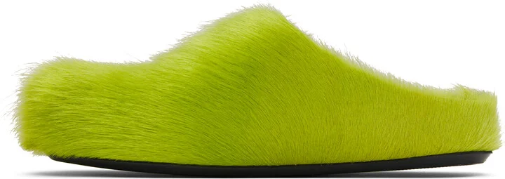 Marni Green Long Hair Calfskin Fussbett Slip-on Loafers - Image 3