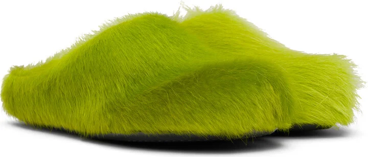 Marni Green Long Hair Calfskin Fussbett Slip-on Loafers - Image 4