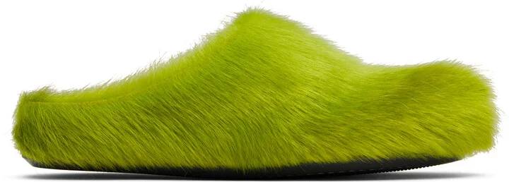 Marni Green Long Hair Calfskin Fussbett Slip-on Loafers