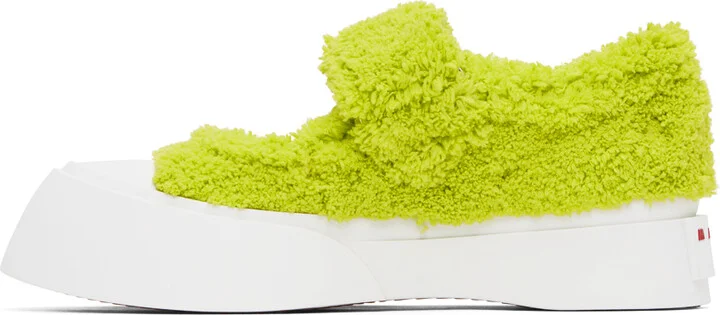 Marni Green & White Merino Mary-Jane Sneakers - Image 3