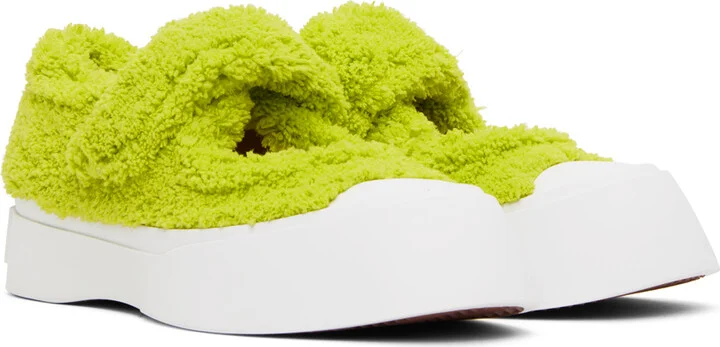 Marni Green & White Merino Mary-Jane Sneakers - Image 4