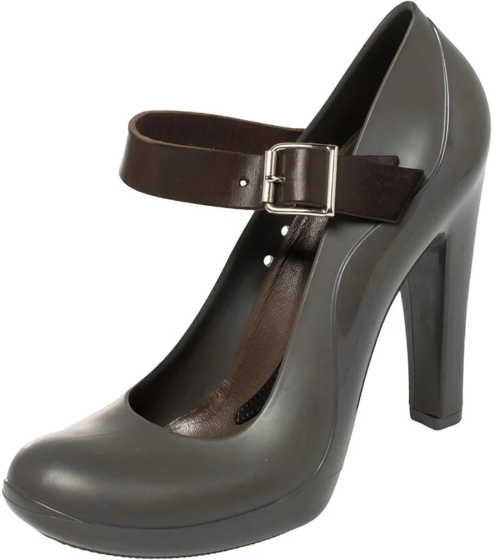 Marni Grey Jelly and Leather Mary Jane Pumps Size 37