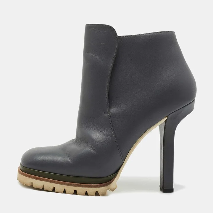 Marni Grey Leather Square Toe Ankle Booties Size 40