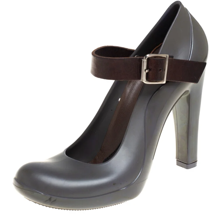 Marni Grey Rubber And Brown Leather Mary Jane Pumps Size 37