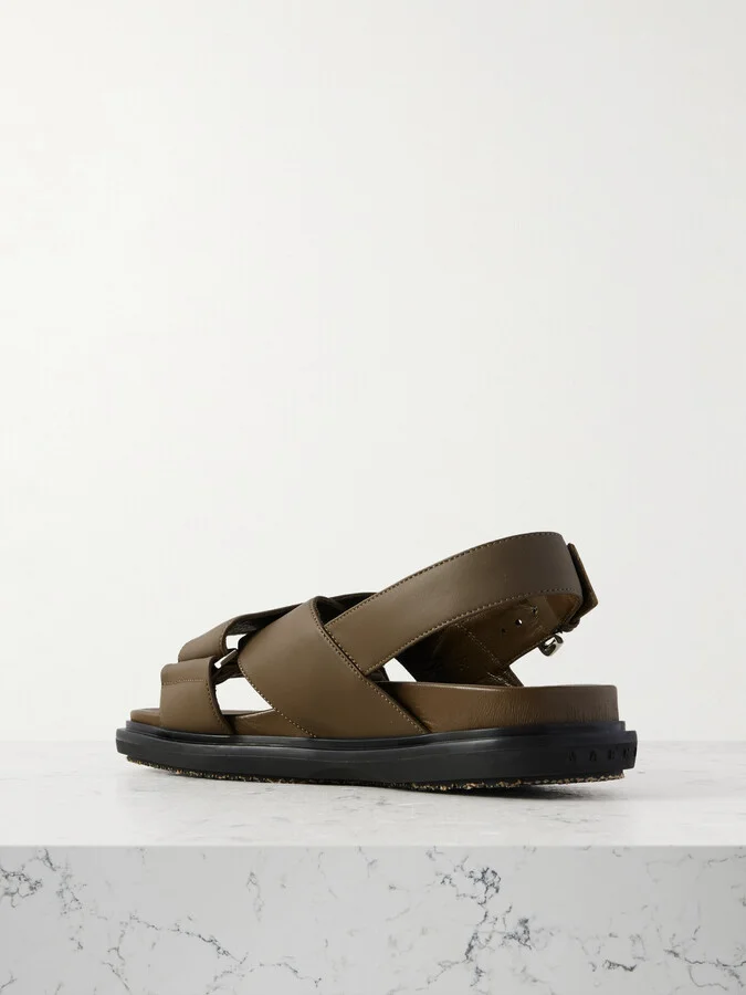 Marni - Leather Slingback Sandals - Green - Image 3