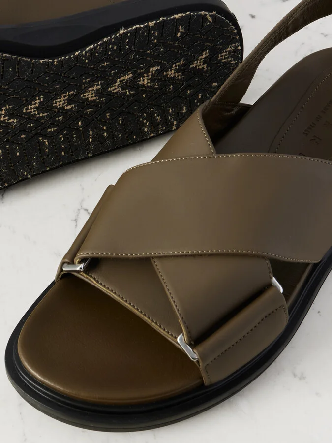 Marni - Leather Slingback Sandals - Green - Image 4