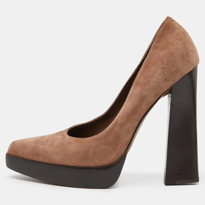 Marni Metallic Brown Suede Square Toe Platform Pumps Size 39