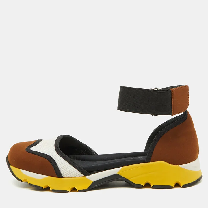 Marni Multicolor Neoprene and Mesh Cut Out Low Top Sneakers Size 38
