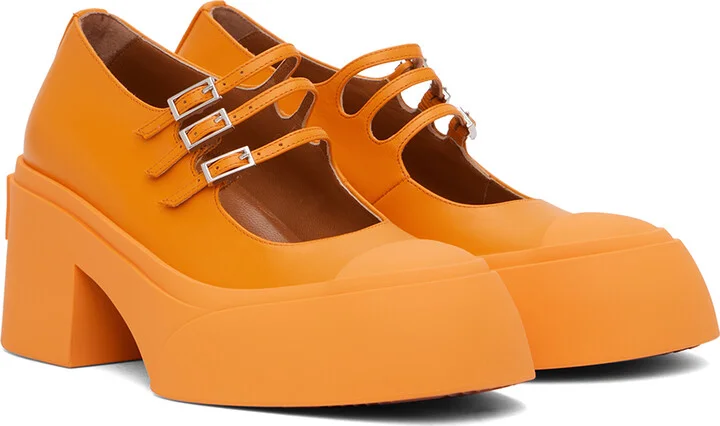 Marni Orange Pablo Triple-Buckle Mary Jane Heels - Image 4