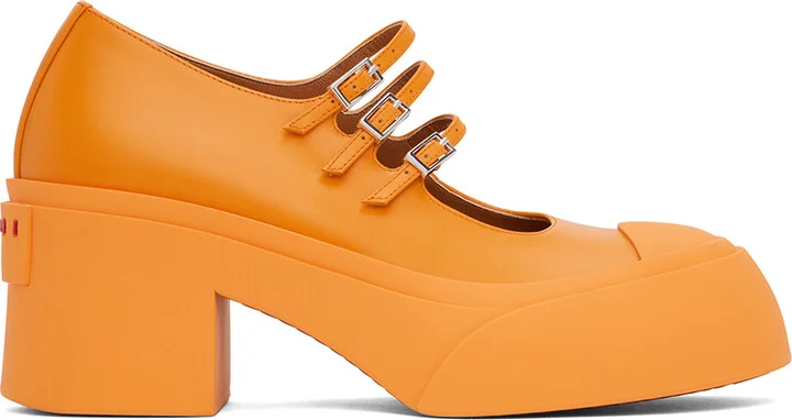 Marni Orange Pablo Triple-Buckle Mary Jane Heels