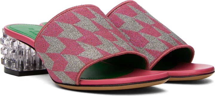 Marni Pink & Gray Jacquard Heeled Sandals - Image 4
