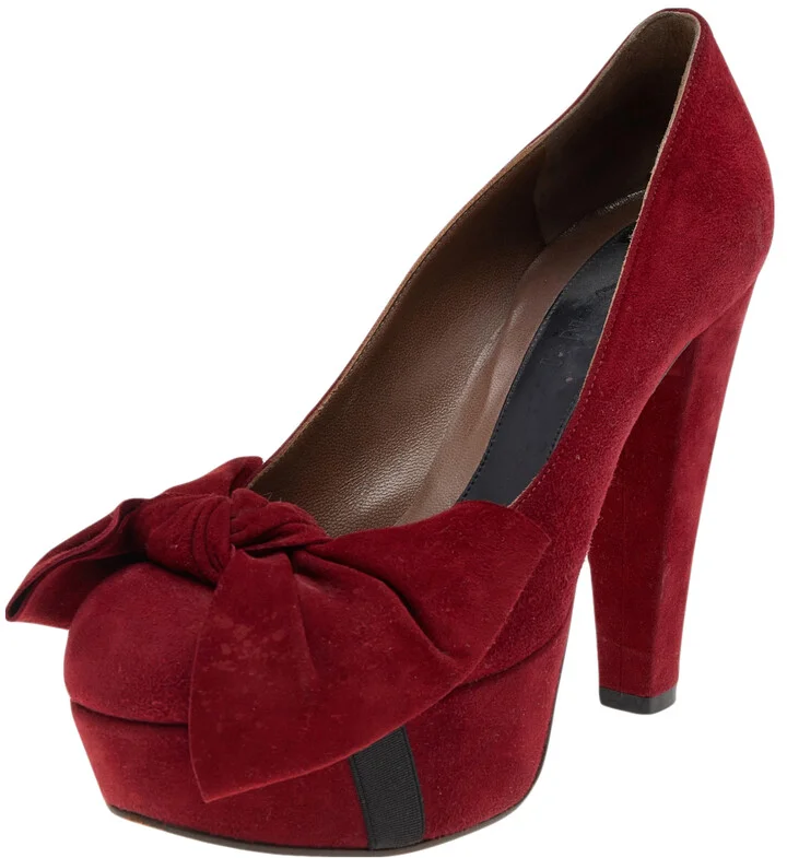 Marni Red Suede Bow Platform Pumps Size 37