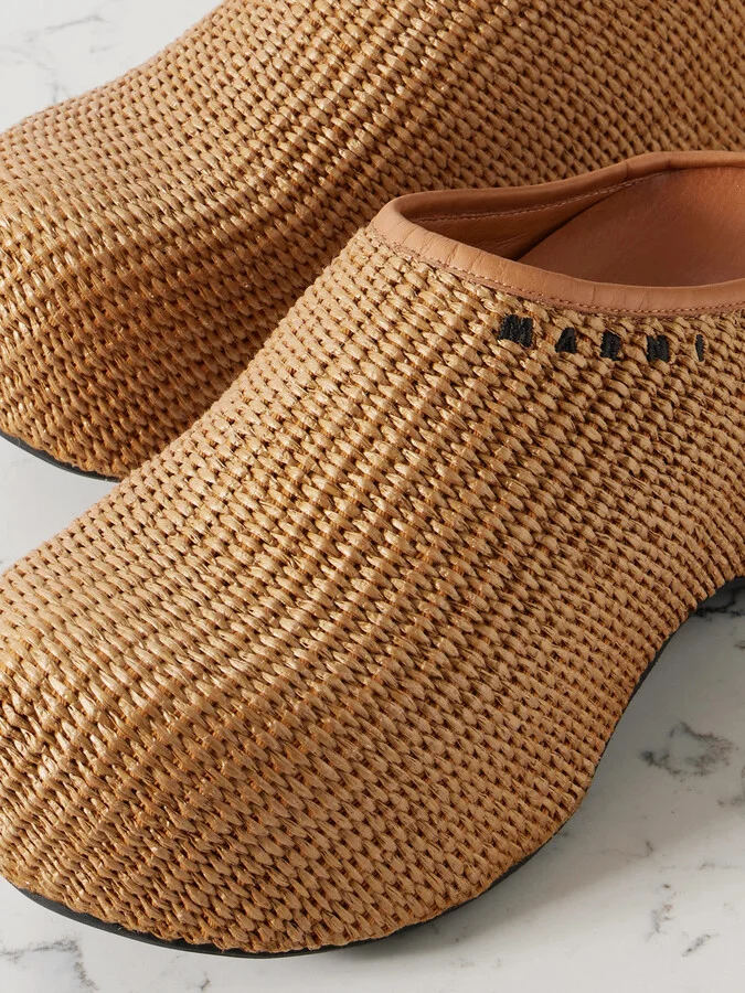 Marni - Sabot Raffia Platform Clogs - Neutrals - Image 4