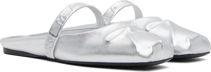 Marni Silver Leather Little Bow Sabot Slippers - Image 4