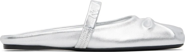 Marni Silver Leather Little Bow Sabot Slippers
