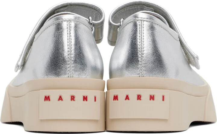 Marni Silver Leather Mary Jane Ballerina Flats - Image 2