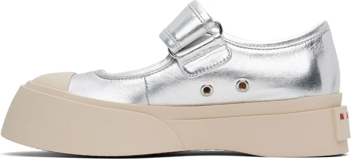 Marni Silver Leather Mary Jane Ballerina Flats - Image 3