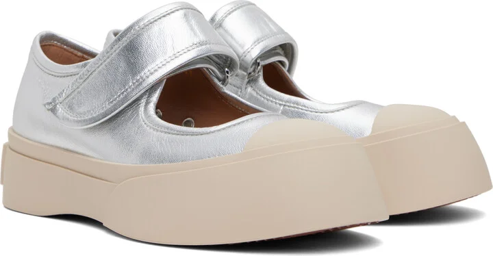 Marni Silver Leather Mary Jane Ballerina Flats - Image 4