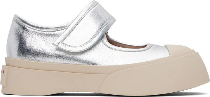 Marni Silver Leather Mary Jane Ballerina Flats