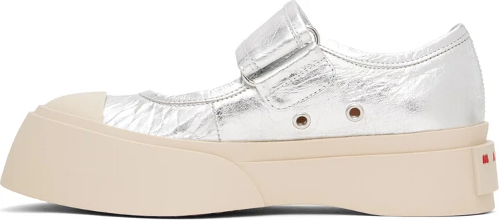 Marni Silver Leather Mary Jane Sneakers - Image 3