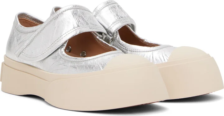 Marni Silver Leather Mary Jane Sneakers - Image 4